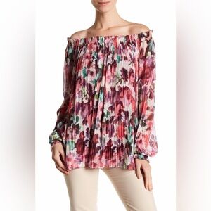 St. John | Brigette Floral Print Georgette Pleated Blouse
